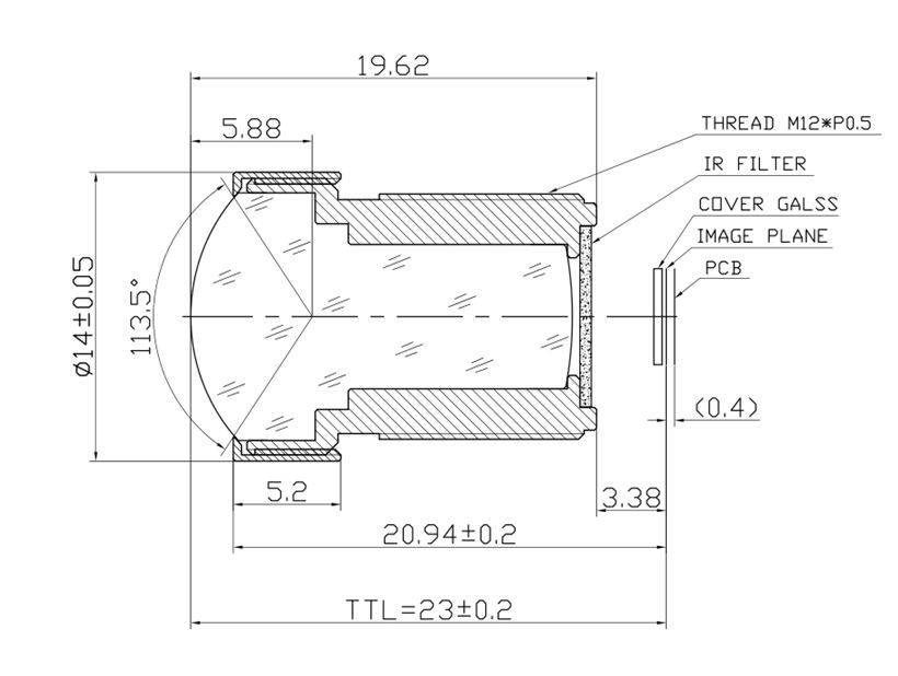 2.4mm M12 Lens drawing