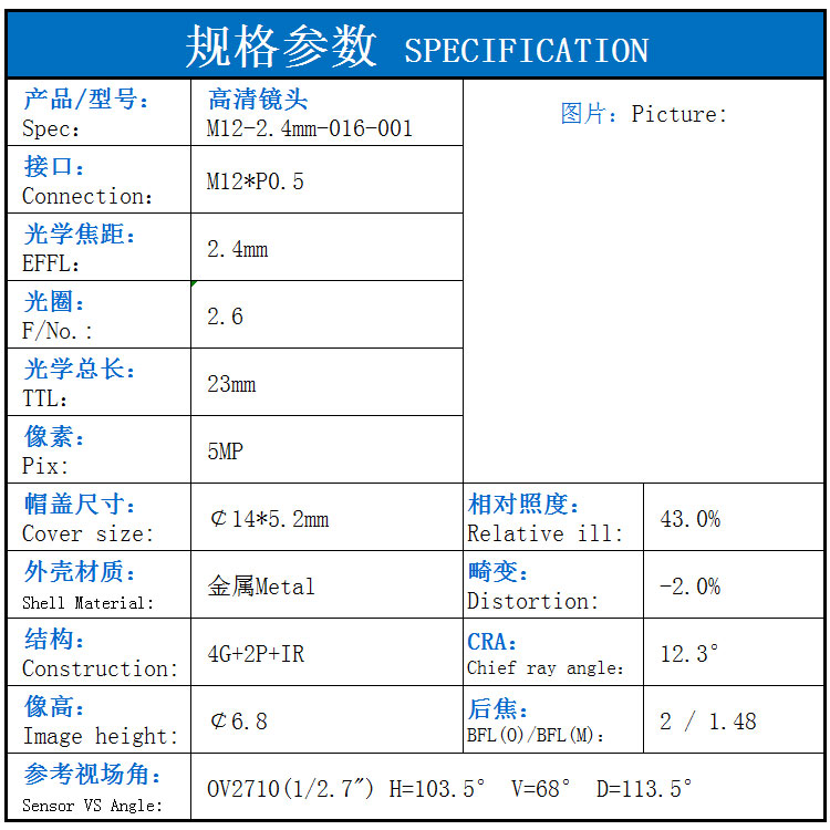 OV4689 Lens Drawing