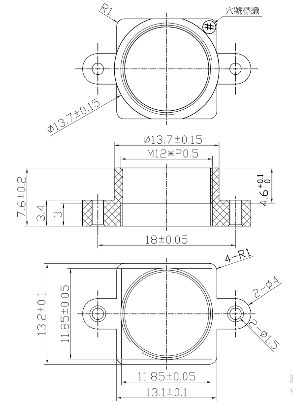 M12 Camera Lens Holder Drawing