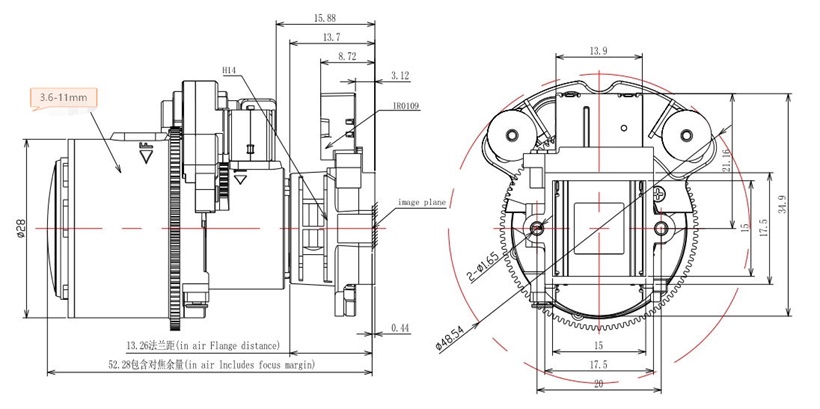 3.6-11mm Zoom lens diagram