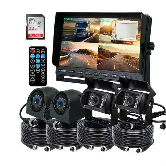 9 Quad Monitor Dash Cam DVR 4CH AHD Camera For Semi Truck Bus Caravan  Trailer